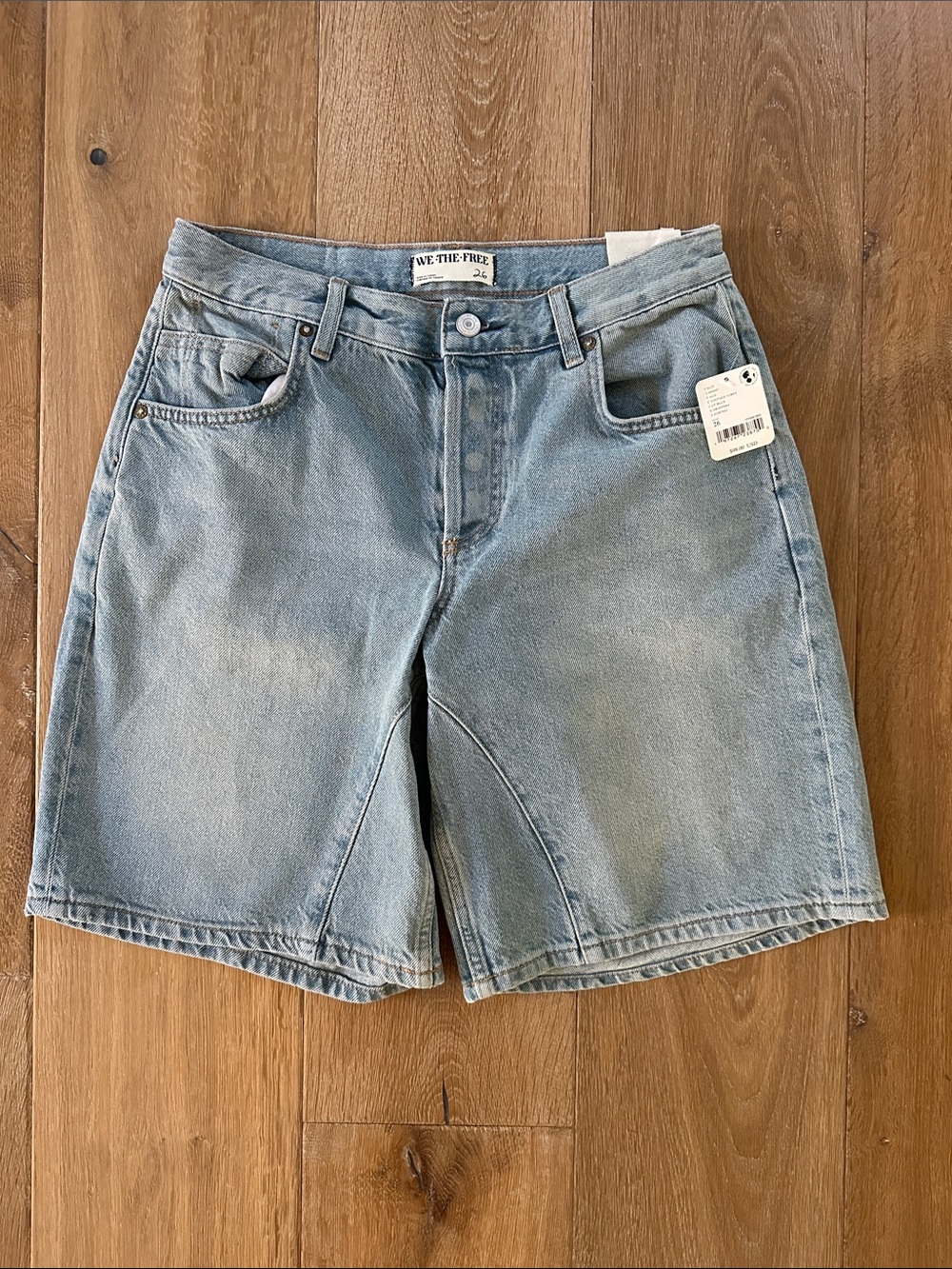 NWT We The Free Crvy Mid Rise Denim Pasadena Long Short size 26